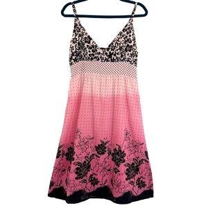 Vintage Y2K Babydoll Floral Polka Dot Pink Black Midi Dress Cotton Summer Medium